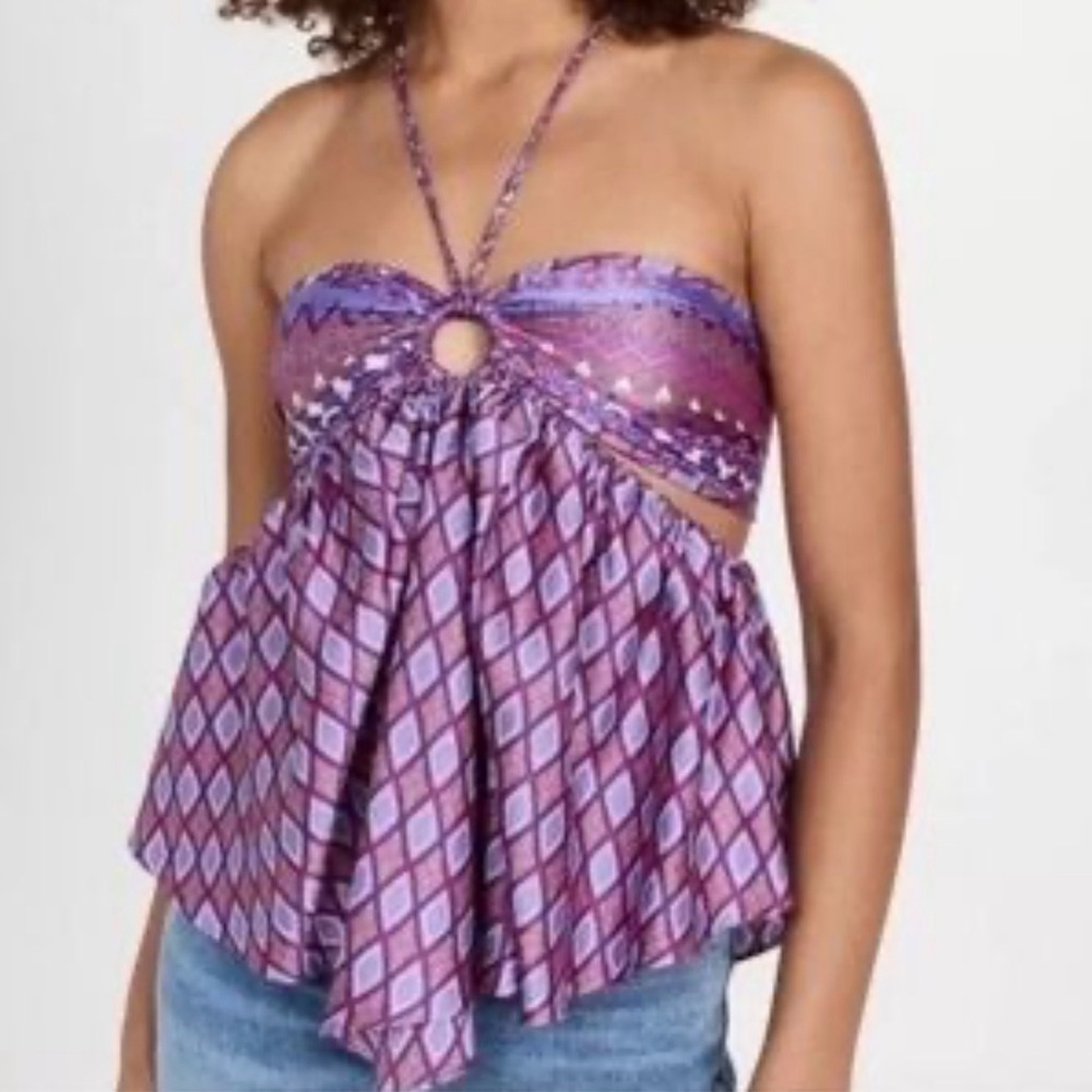 Misa Los Angeles Purple Patterned Crop Top